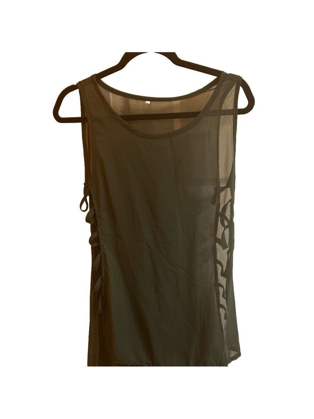 Deep green sheer high low style top